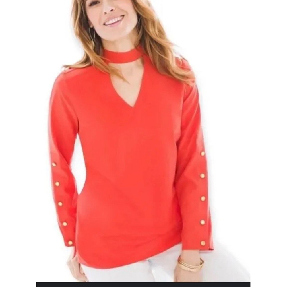 CHICO'S choker Neckline long-sleeve Garibaldi‎ orange size 1 M Gold Office Core